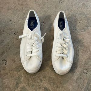 White leather platform Keds